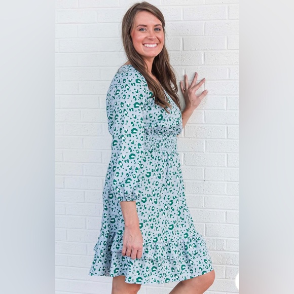 Michelle Mcdowell Dresses & Skirts - NWT Long-Sleeved Carolyn Dress in blue/green animal print - Size XL